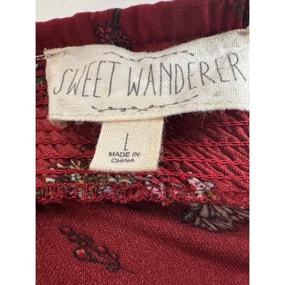 Sweet Wanderer L Floral Red Smocked Off-Shoulder or Not - Picture 2 of 11